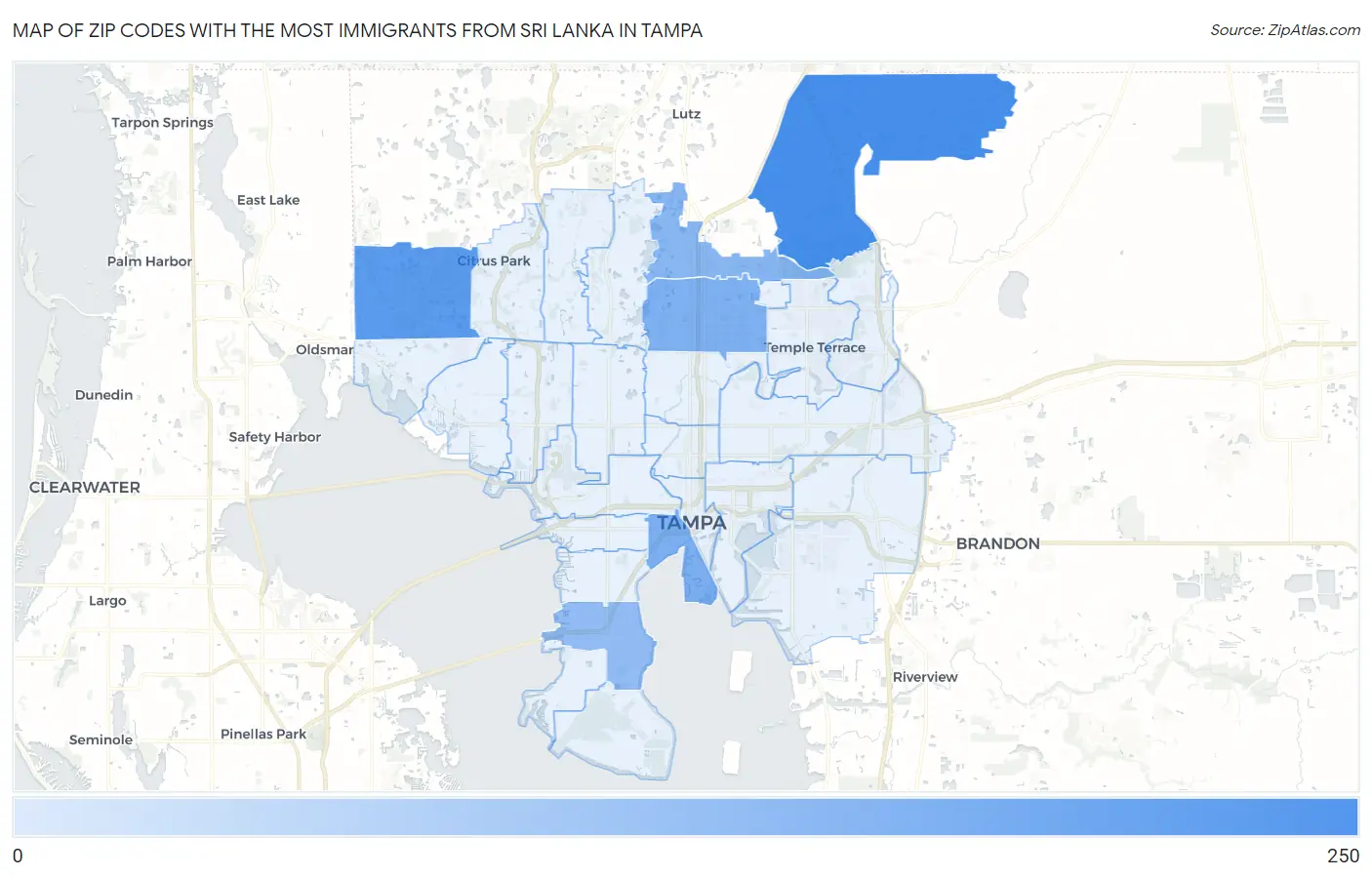 Zip Codes with the Most Immigrants from Sri Lanka in Tampa Map