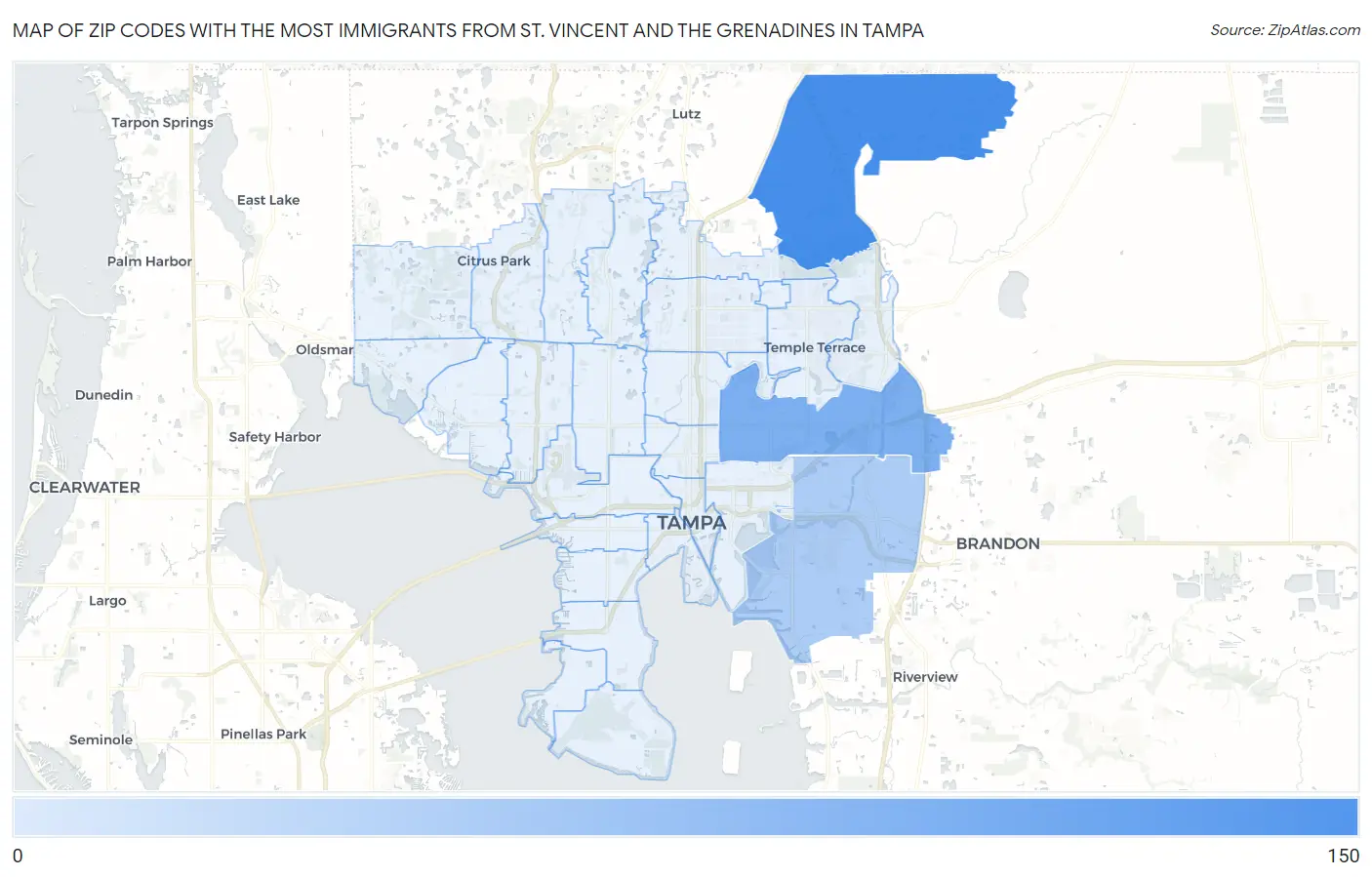 Zip Codes with the Most Immigrants from St. Vincent and the Grenadines in Tampa Map