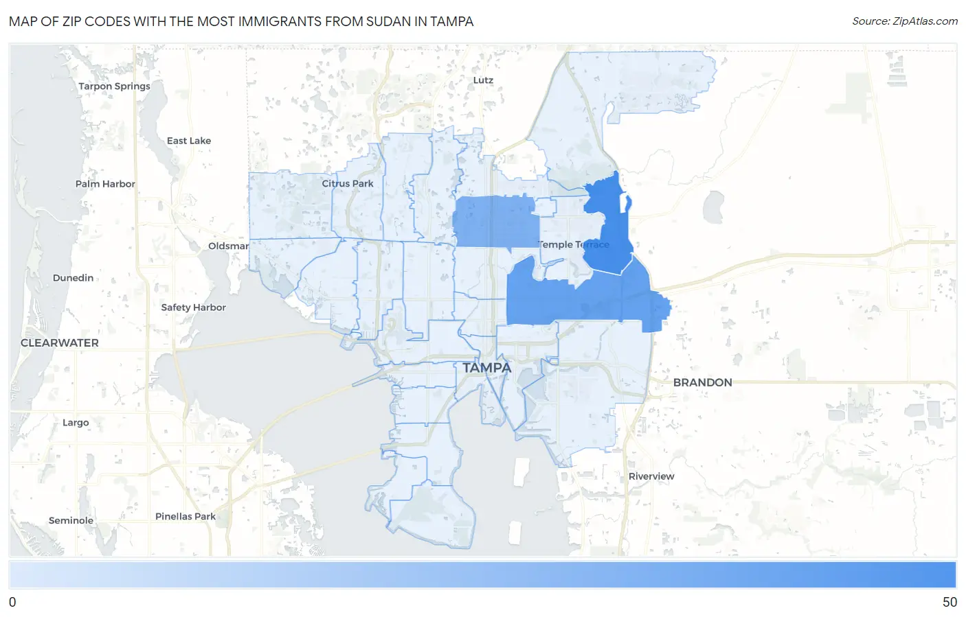Zip Codes with the Most Immigrants from Sudan in Tampa Map