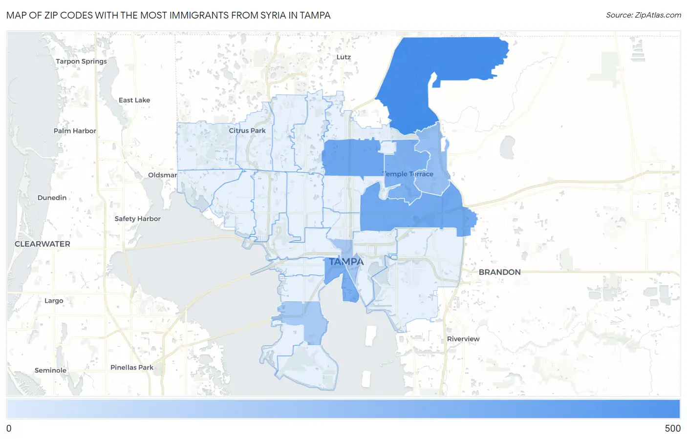 Zip Codes with the Most Immigrants from Syria in Tampa Map