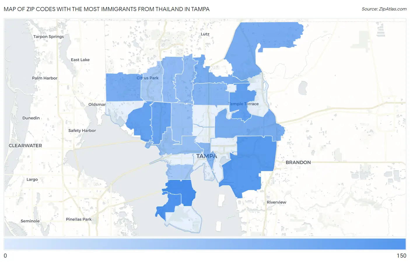 Zip Codes with the Most Immigrants from Thailand in Tampa Map