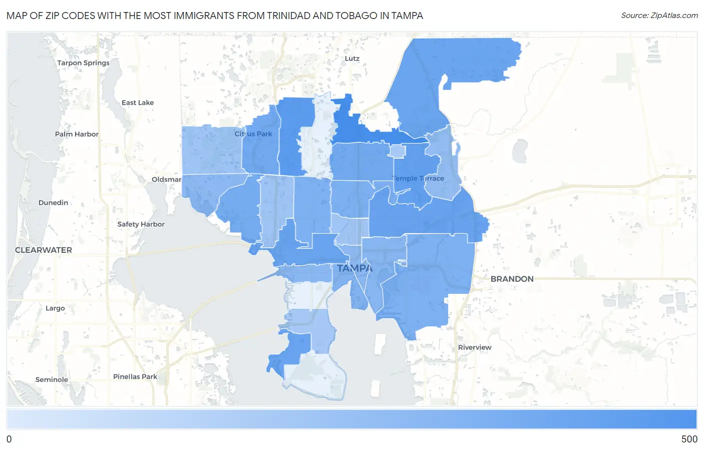 Zip Codes with the Most Immigrants from Trinidad and Tobago in Tampa Map