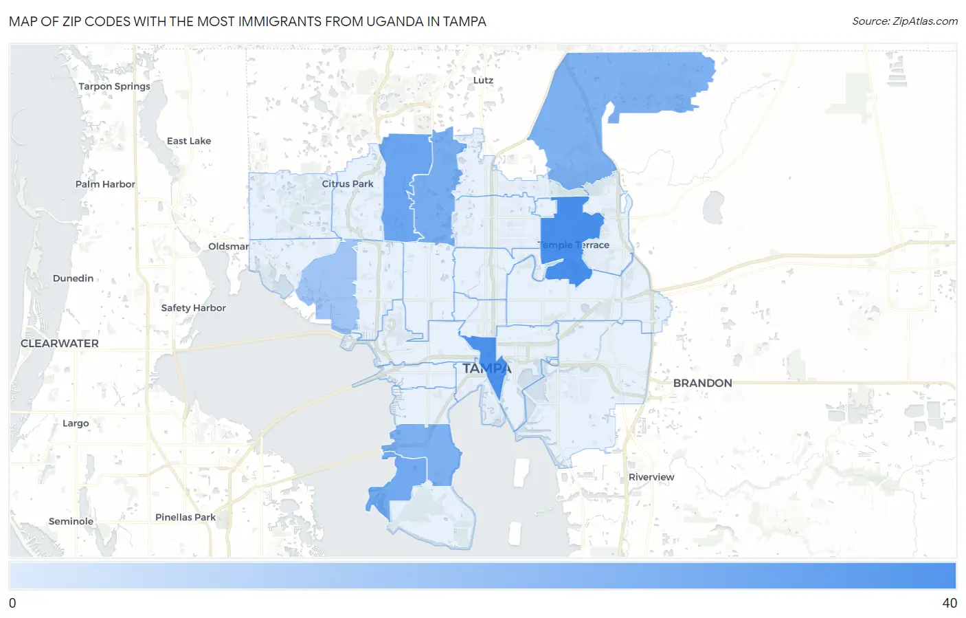 Zip Codes with the Most Immigrants from Uganda in Tampa Map