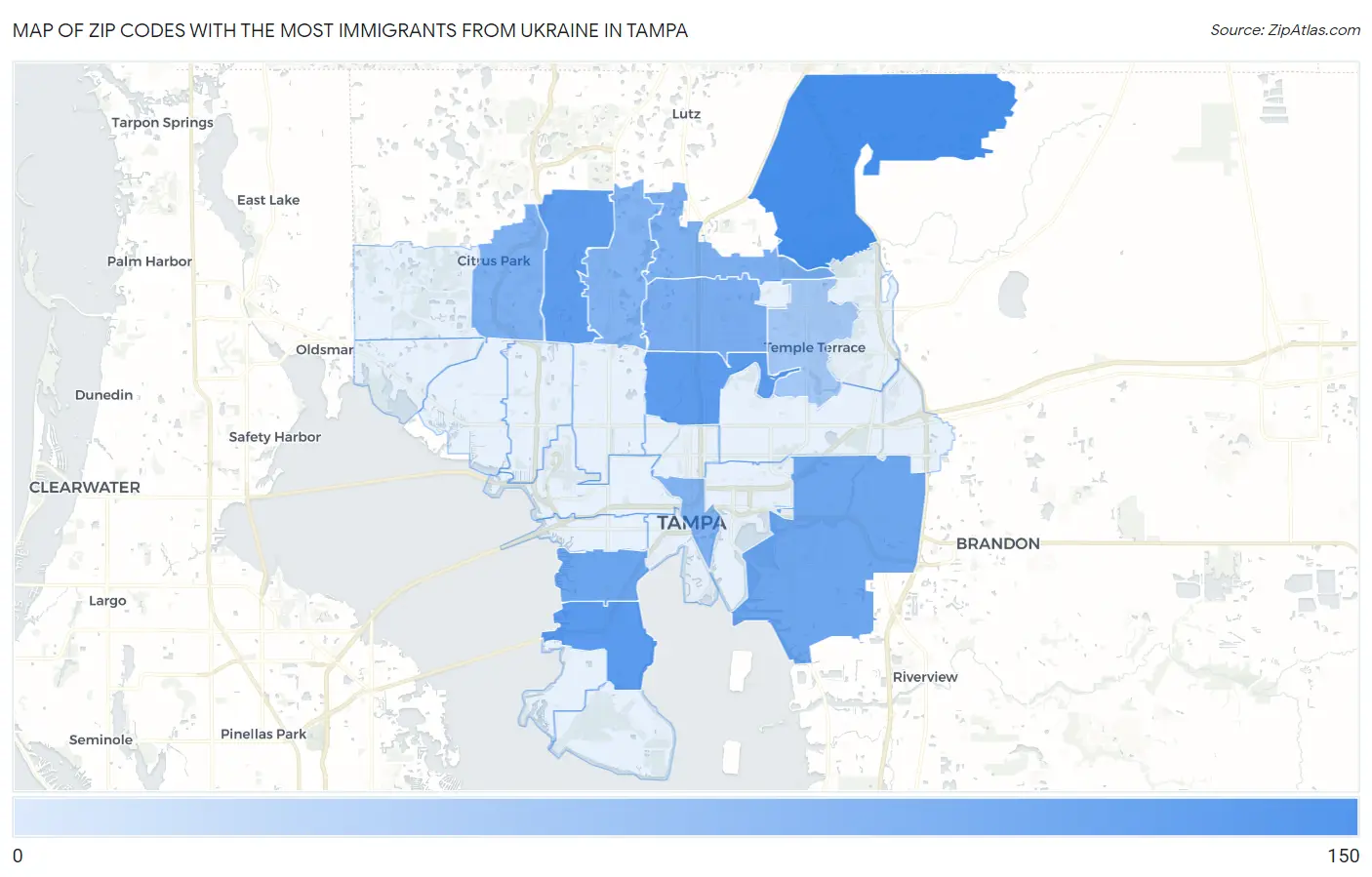 Zip Codes with the Most Immigrants from Ukraine in Tampa Map