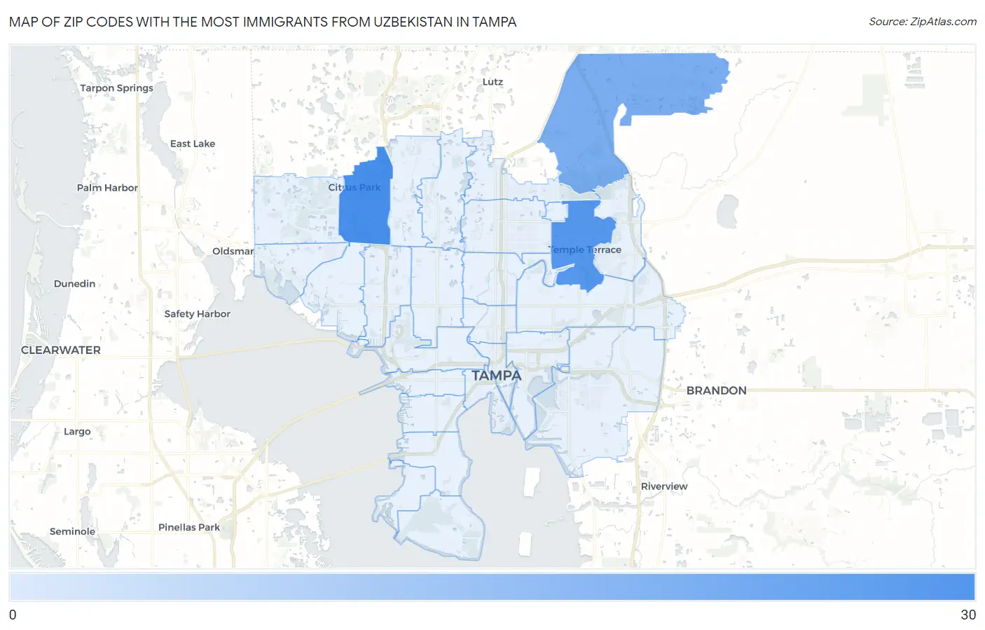 Zip Codes with the Most Immigrants from Uzbekistan in Tampa Map