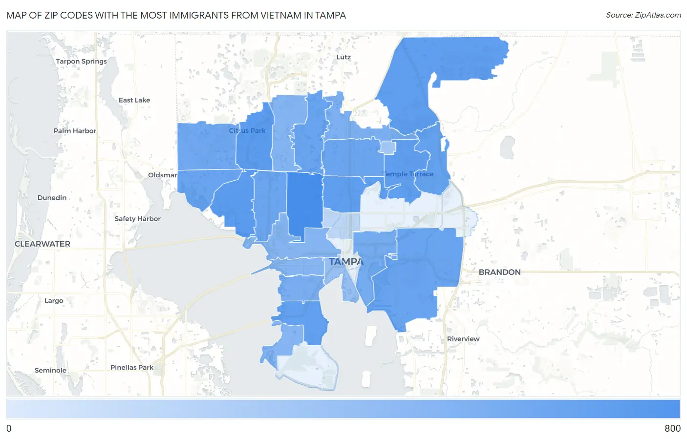 Zip Codes with the Most Immigrants from Vietnam in Tampa Map