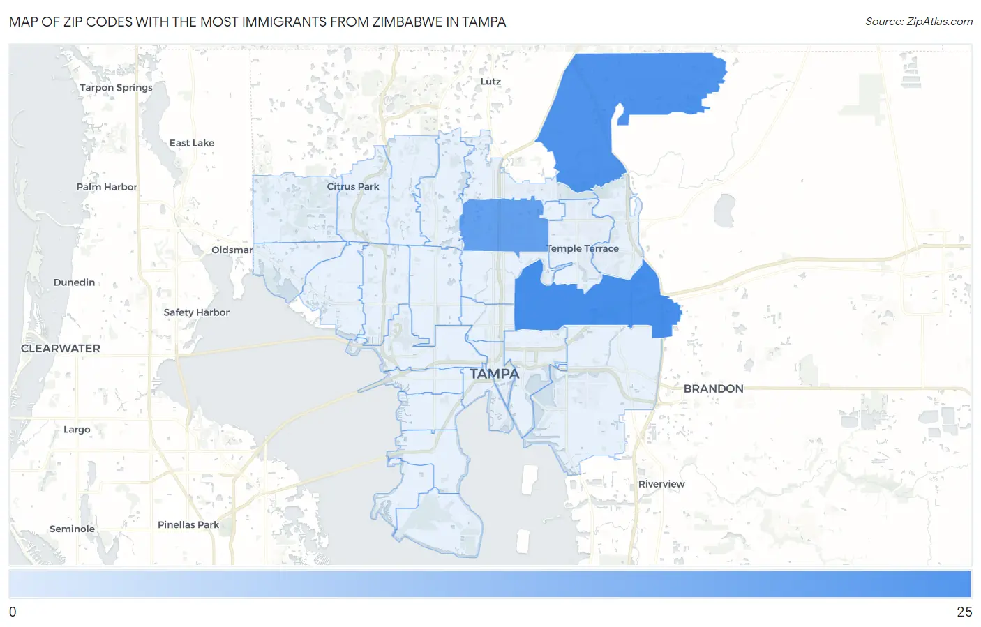 Zip Codes with the Most Immigrants from Zimbabwe in Tampa Map