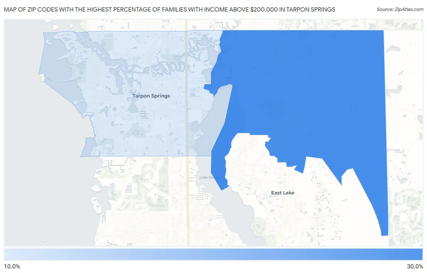 Zip Codes with the Highest Percentage of Families with Income Above $200,000 in Tarpon Springs Map