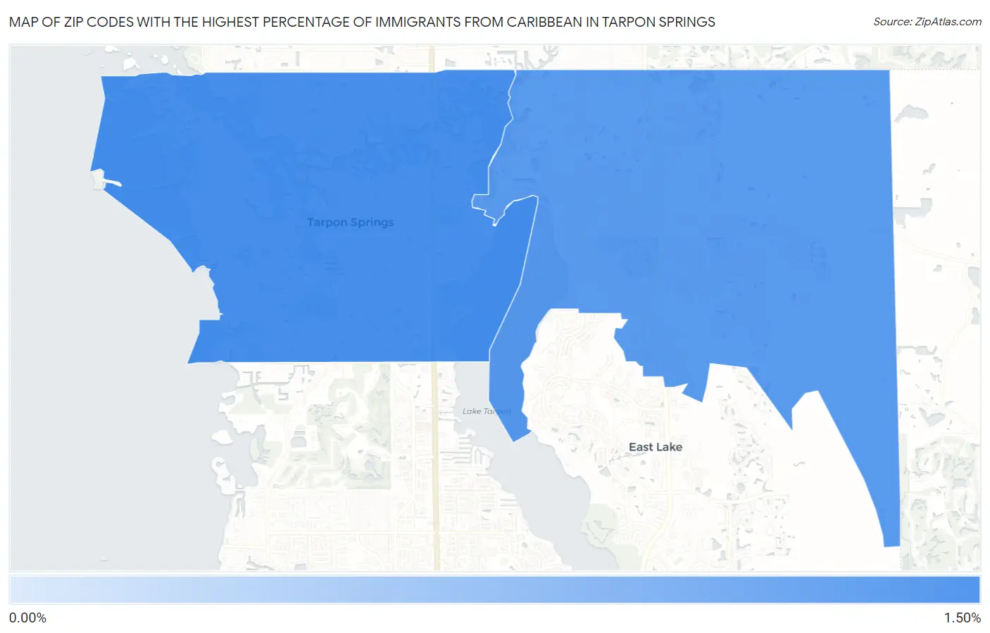 Zip Codes with the Highest Percentage of Immigrants from Caribbean in Tarpon Springs Map