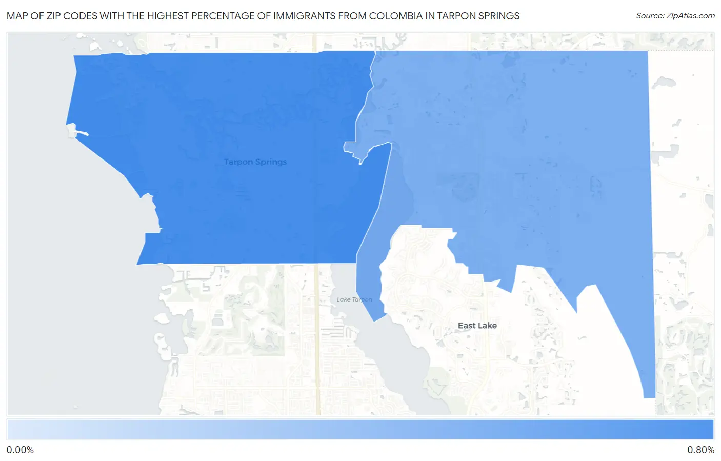 Zip Codes with the Highest Percentage of Immigrants from Colombia in Tarpon Springs Map