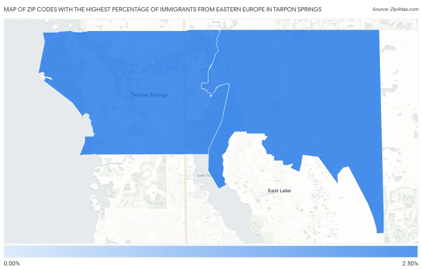 Zip Codes with the Highest Percentage of Immigrants from Eastern Europe in Tarpon Springs Map