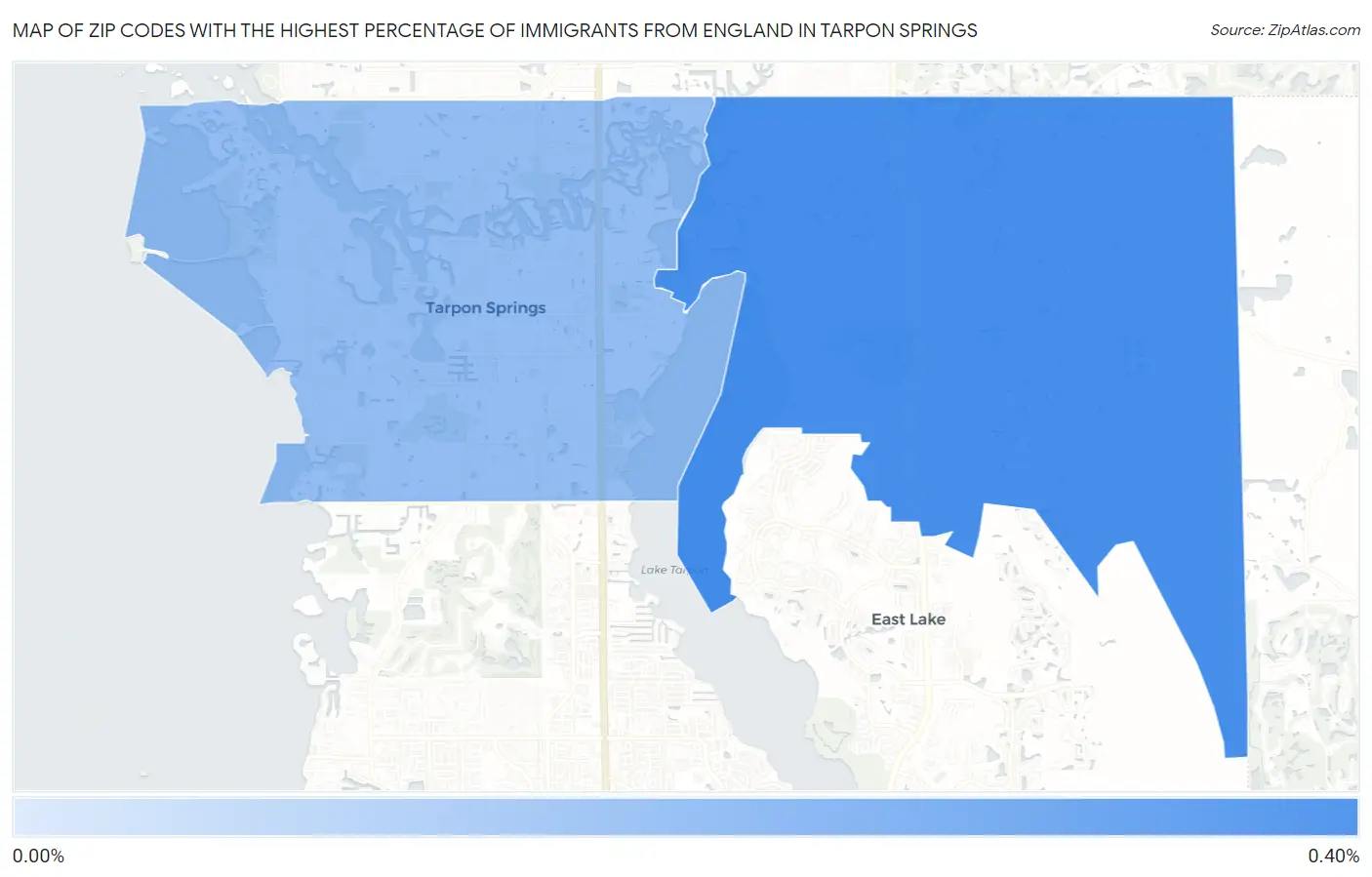 Zip Codes with the Highest Percentage of Immigrants from England in Tarpon Springs Map