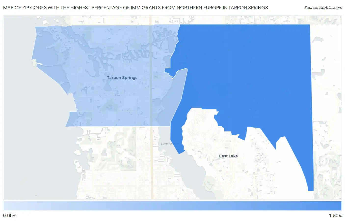 Zip Codes with the Highest Percentage of Immigrants from Northern Europe in Tarpon Springs Map