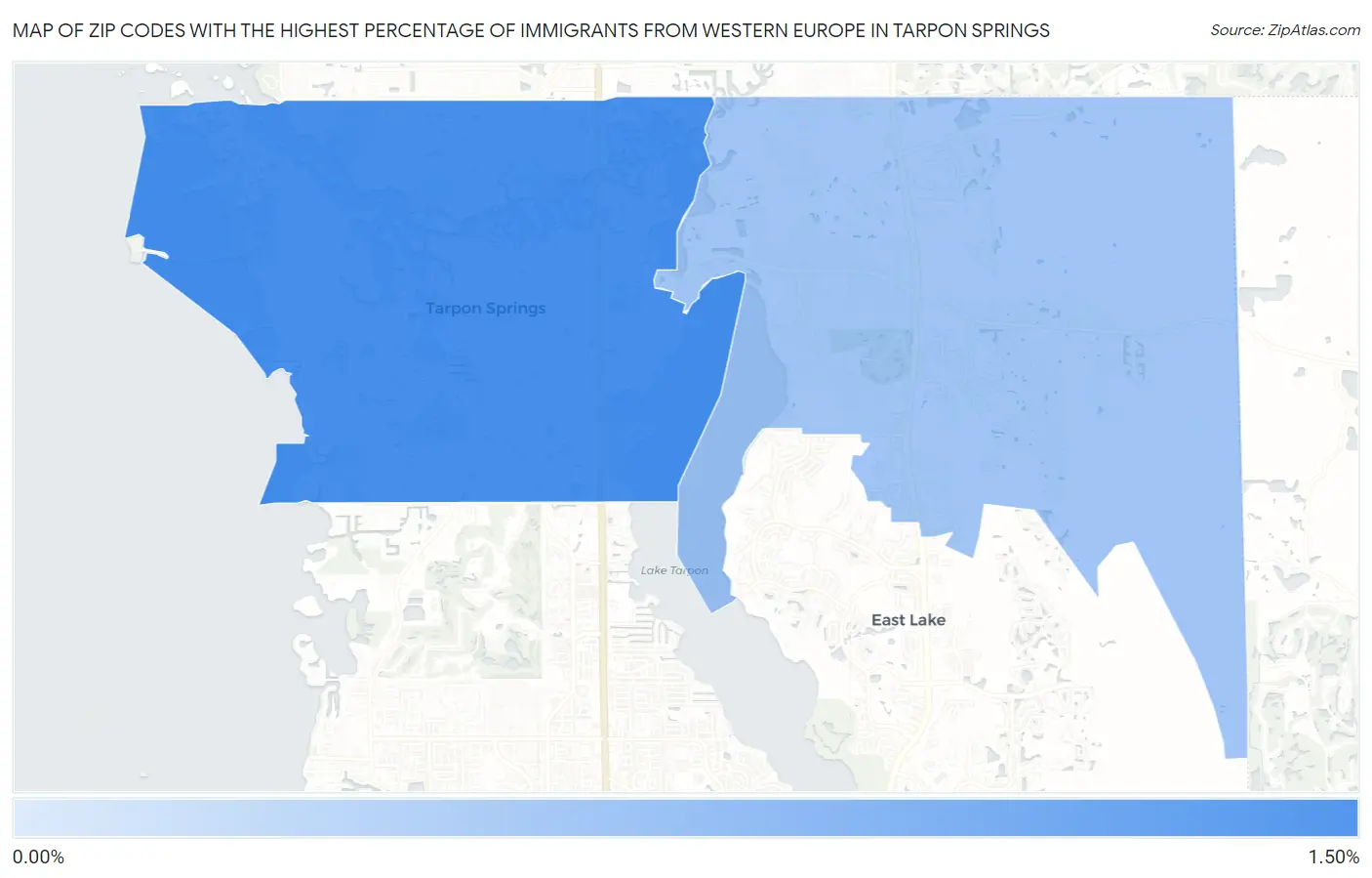 Zip Codes with the Highest Percentage of Immigrants from Western Europe in Tarpon Springs Map
