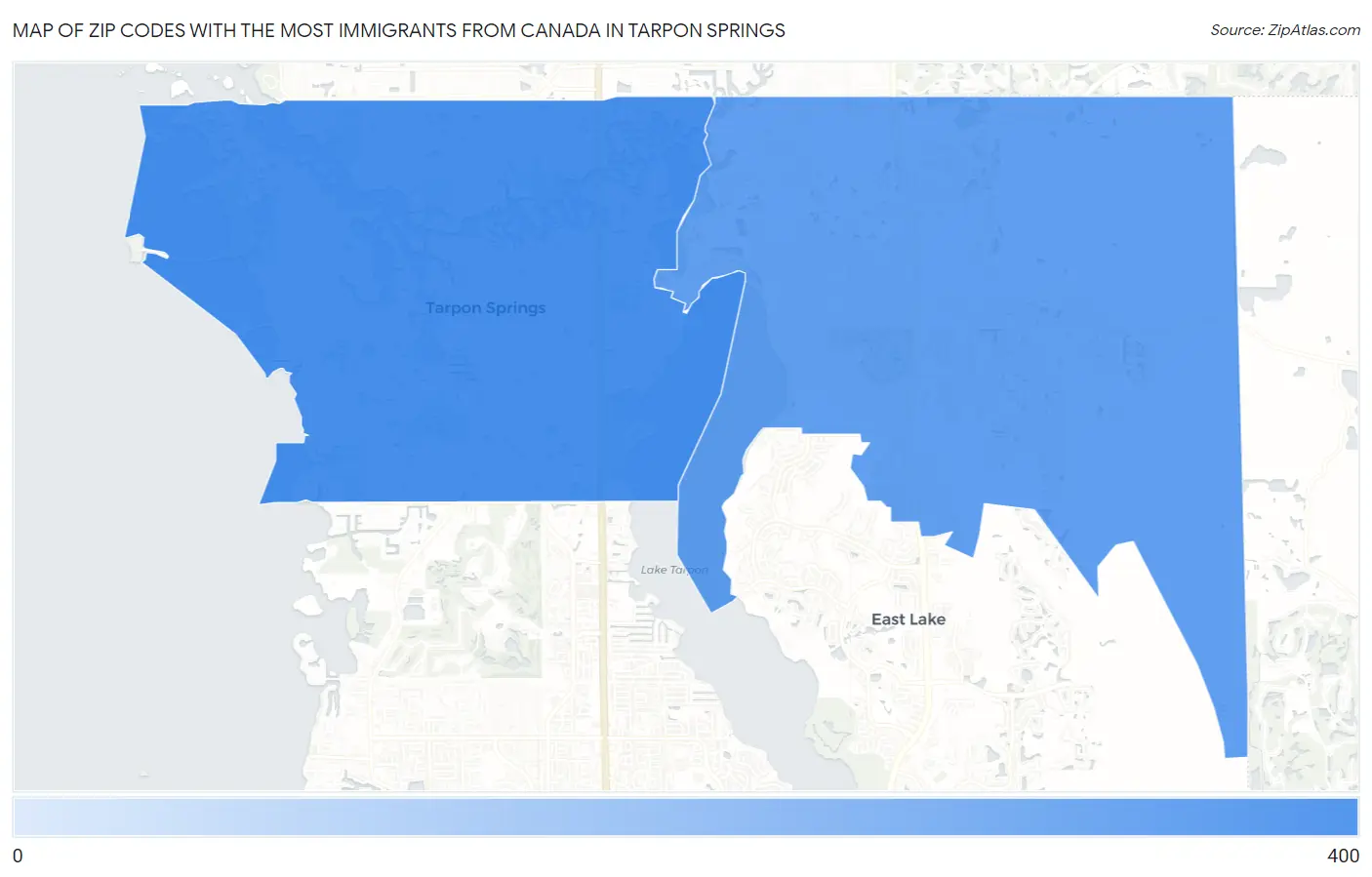 Zip Codes with the Most Immigrants from Canada in Tarpon Springs Map