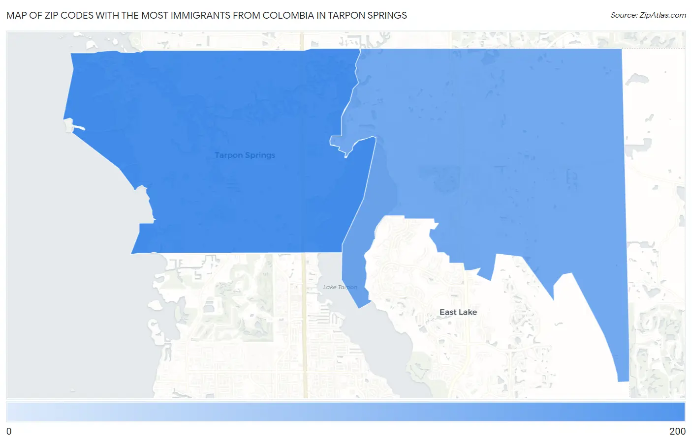 Zip Codes with the Most Immigrants from Colombia in Tarpon Springs Map