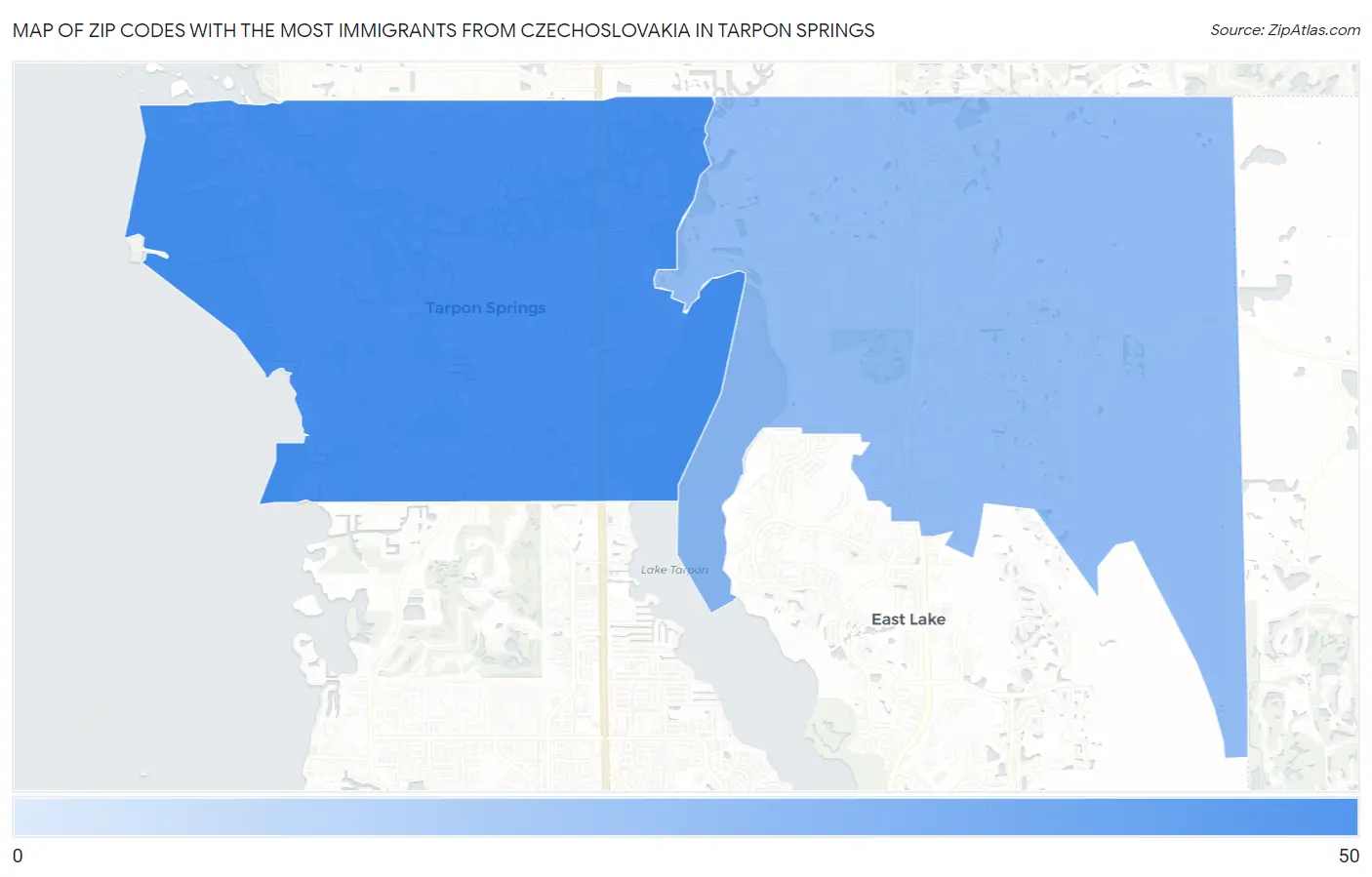 Zip Codes with the Most Immigrants from Czechoslovakia in Tarpon Springs Map
