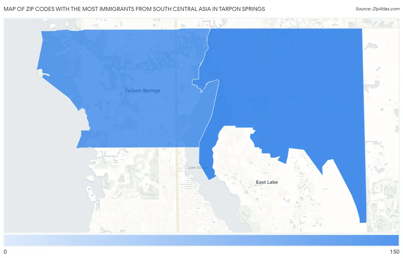 Zip Codes with the Most Immigrants from South Central Asia in Tarpon Springs Map