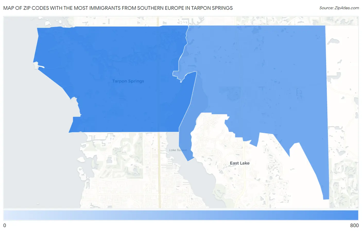 Zip Codes with the Most Immigrants from Southern Europe in Tarpon Springs Map