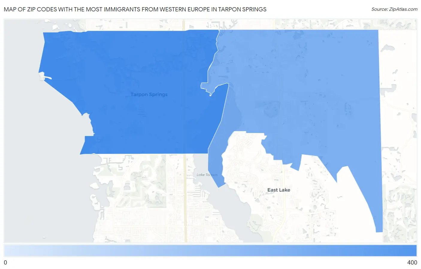 Zip Codes with the Most Immigrants from Western Europe in Tarpon Springs Map