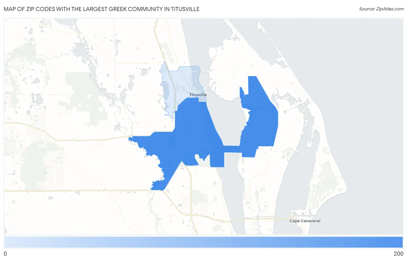 Zip Codes with the Largest Greek Community in Titusville Map