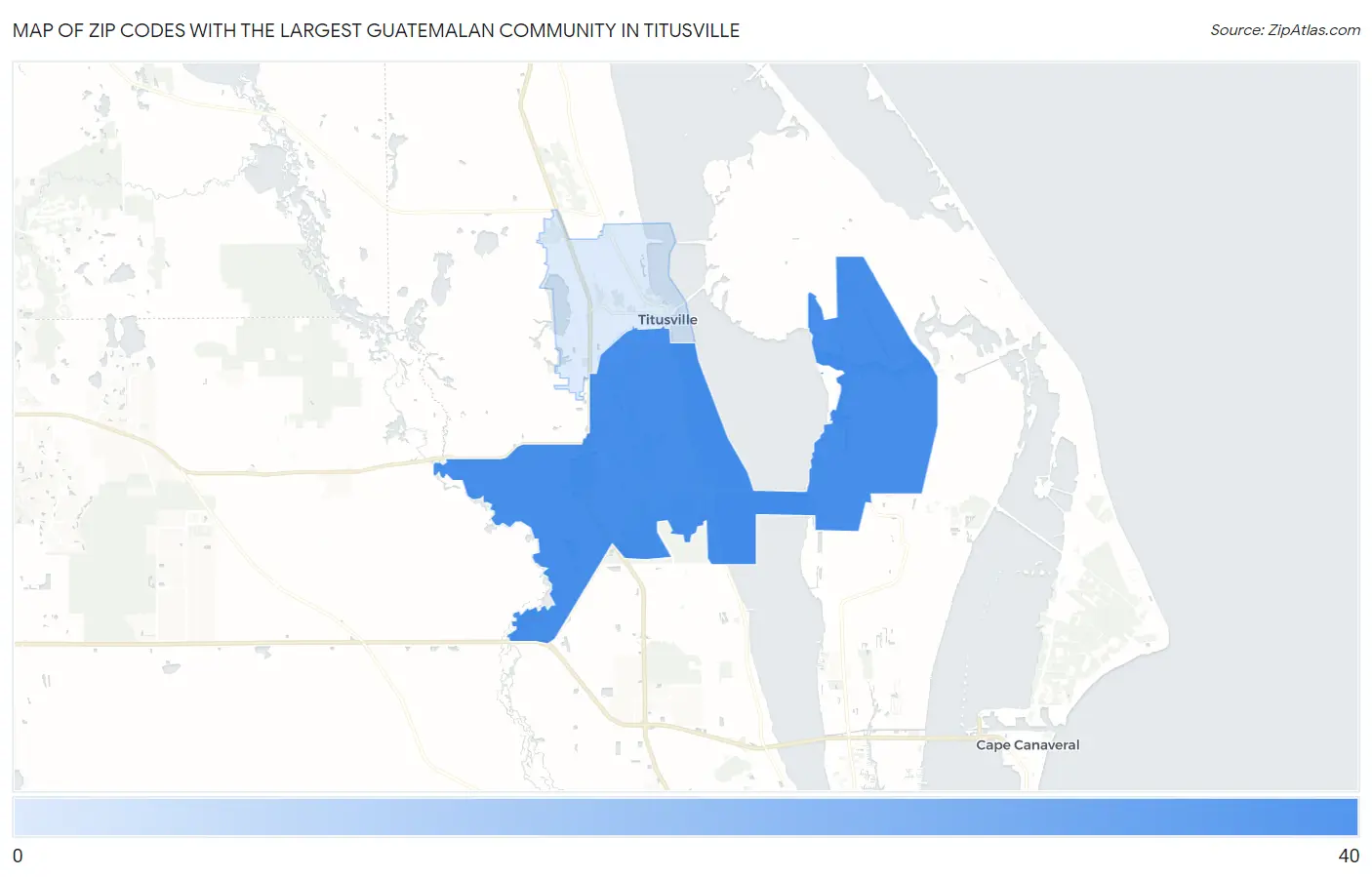 Zip Codes with the Largest Guatemalan Community in Titusville Map