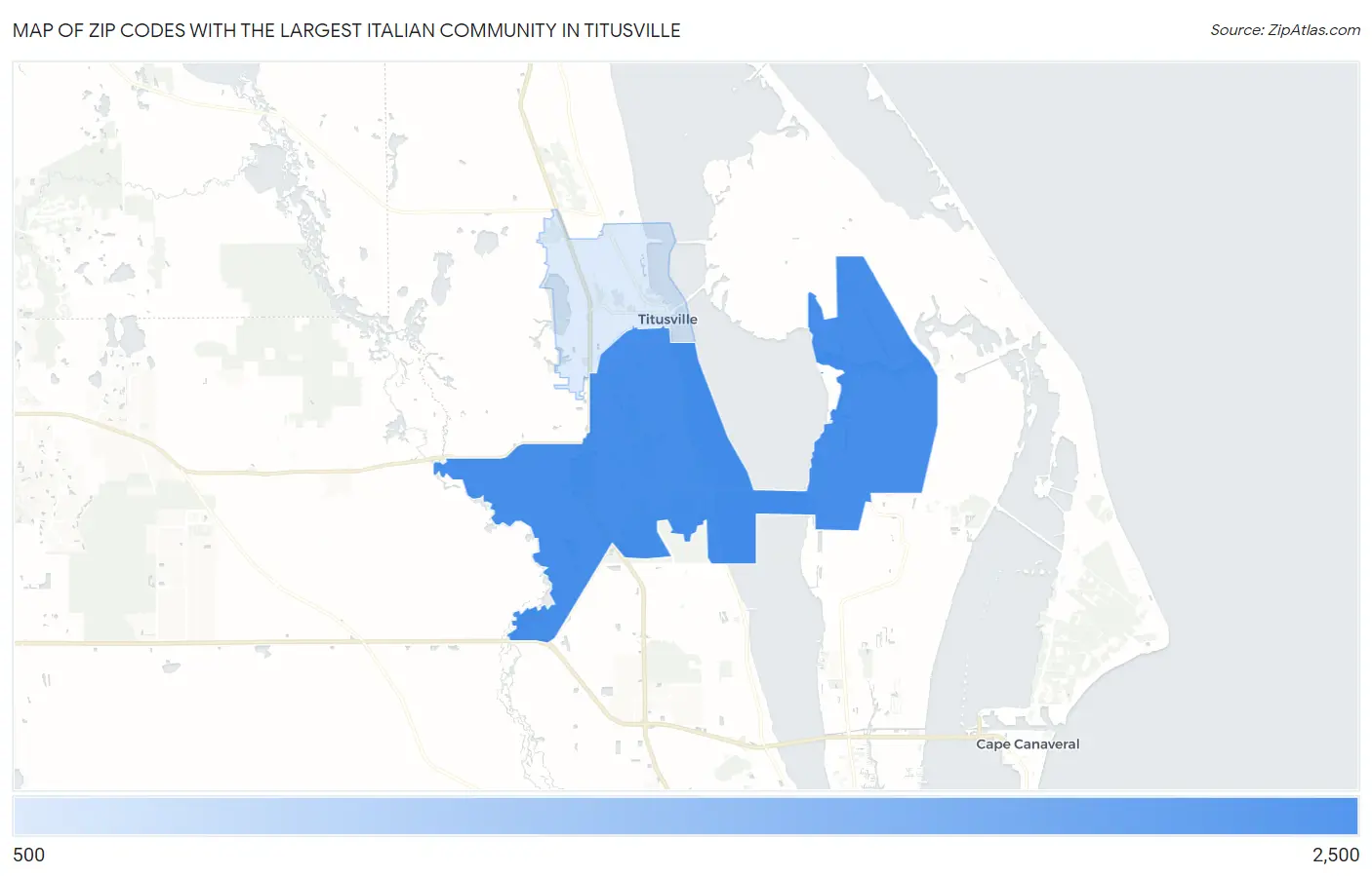 Zip Codes with the Largest Italian Community in Titusville Map