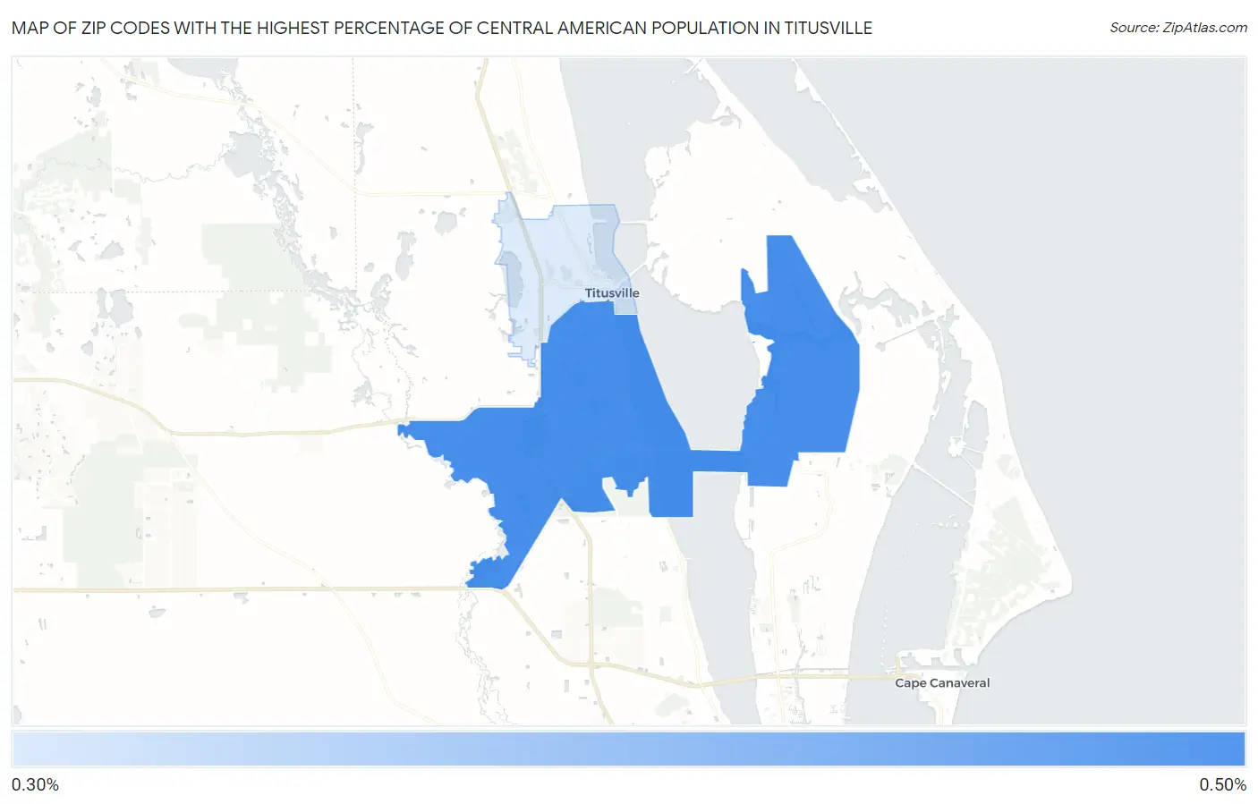 Zip Codes with the Highest Percentage of Central American Population in Titusville Map
