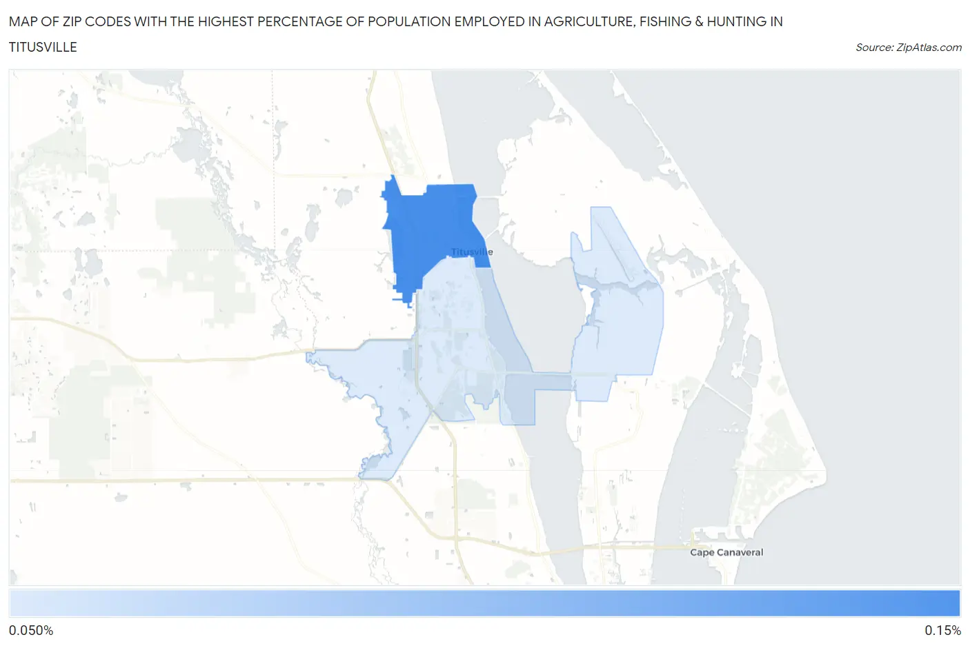Zip Codes with the Highest Percentage of Population Employed in Agriculture, Fishing & Hunting in Titusville Map