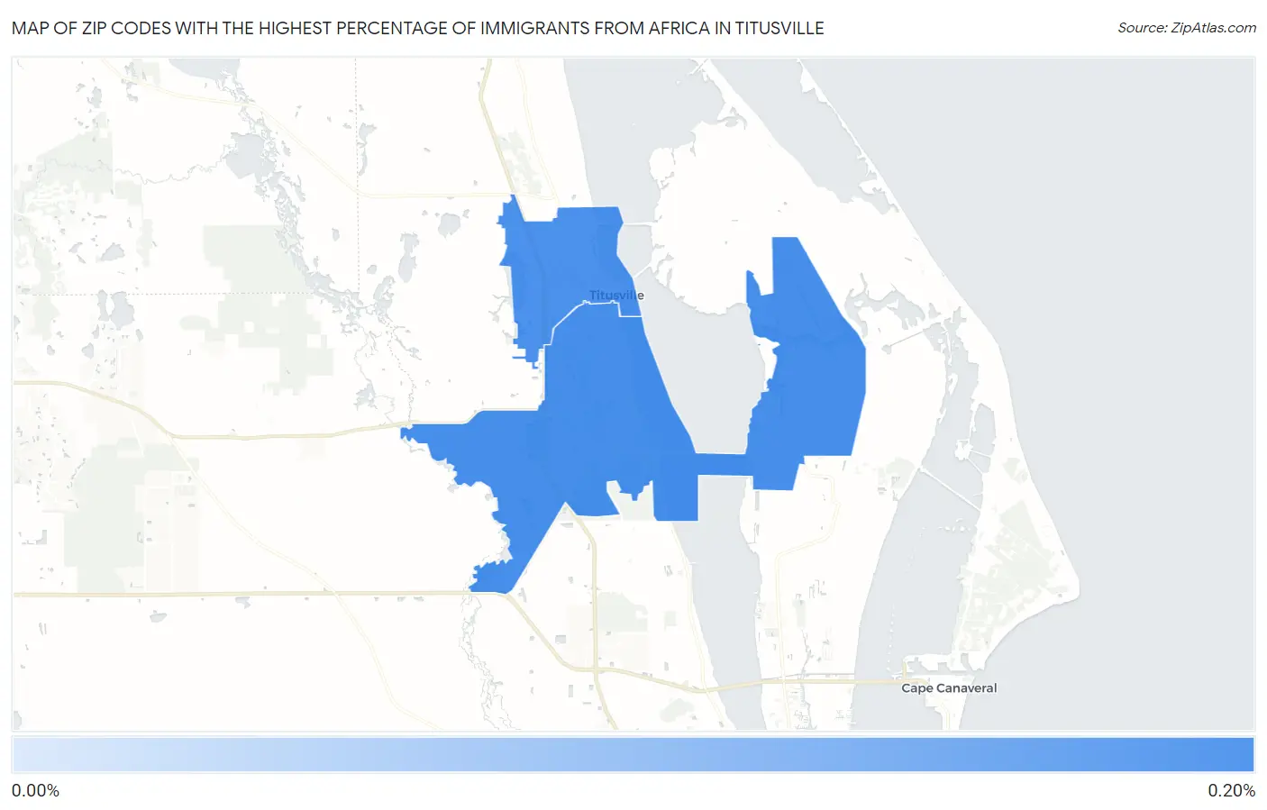 Zip Codes with the Highest Percentage of Immigrants from Africa in Titusville Map