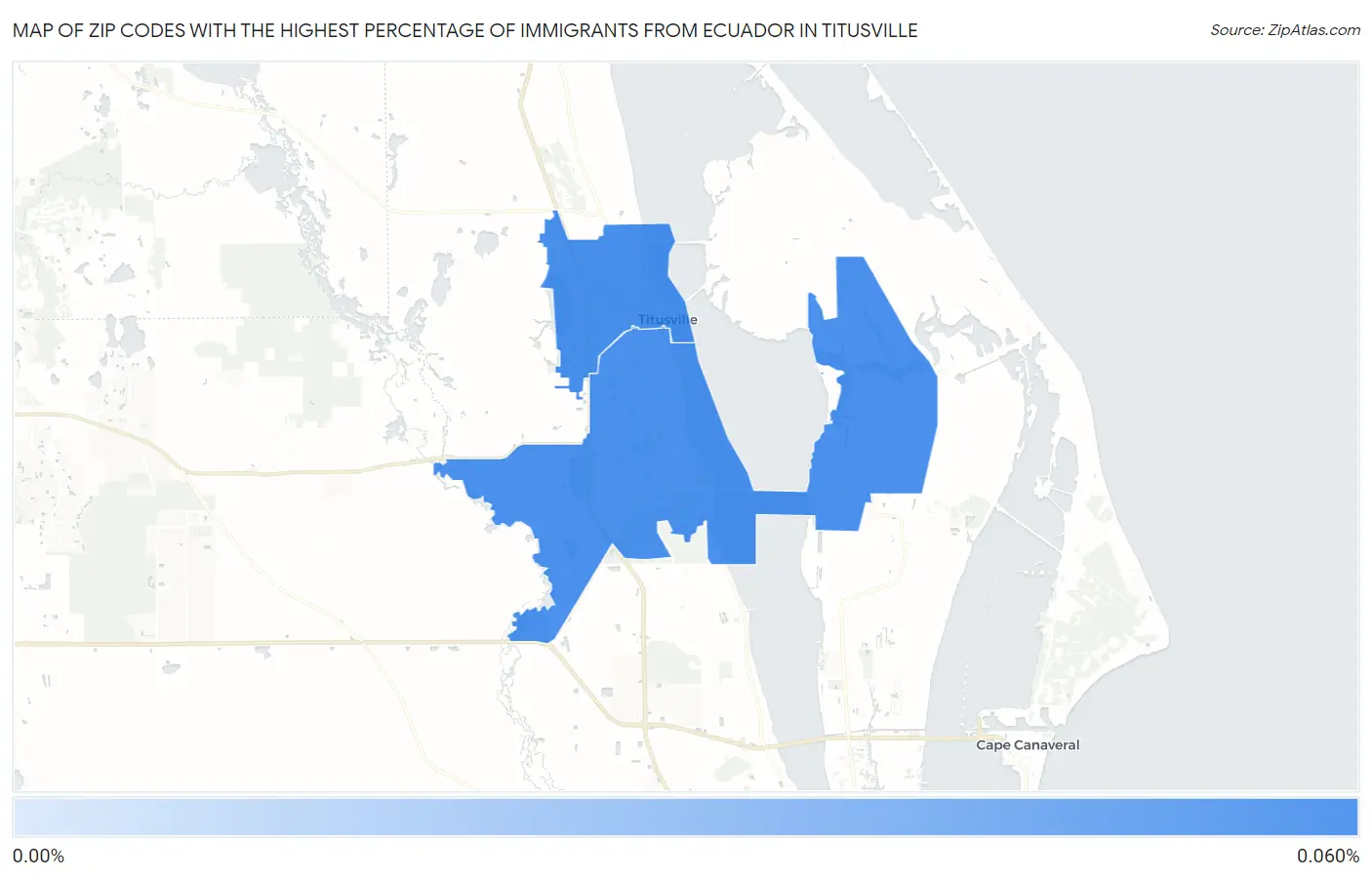 Zip Codes with the Highest Percentage of Immigrants from Ecuador in Titusville Map