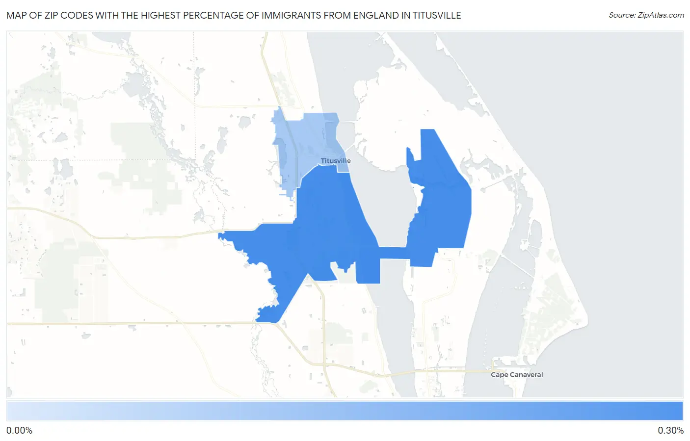 Zip Codes with the Highest Percentage of Immigrants from England in Titusville Map