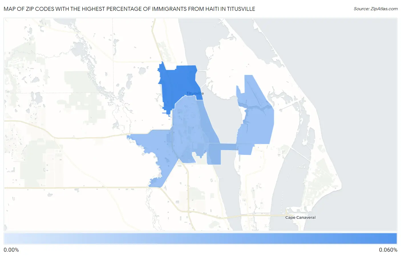 Zip Codes with the Highest Percentage of Immigrants from Haiti in Titusville Map