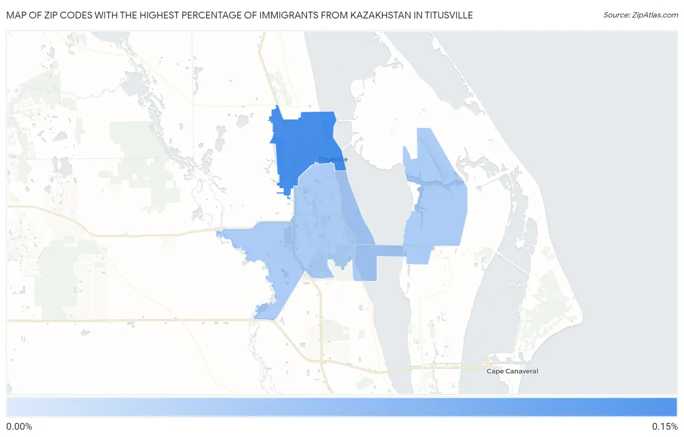 Zip Codes with the Highest Percentage of Immigrants from Kazakhstan in Titusville Map