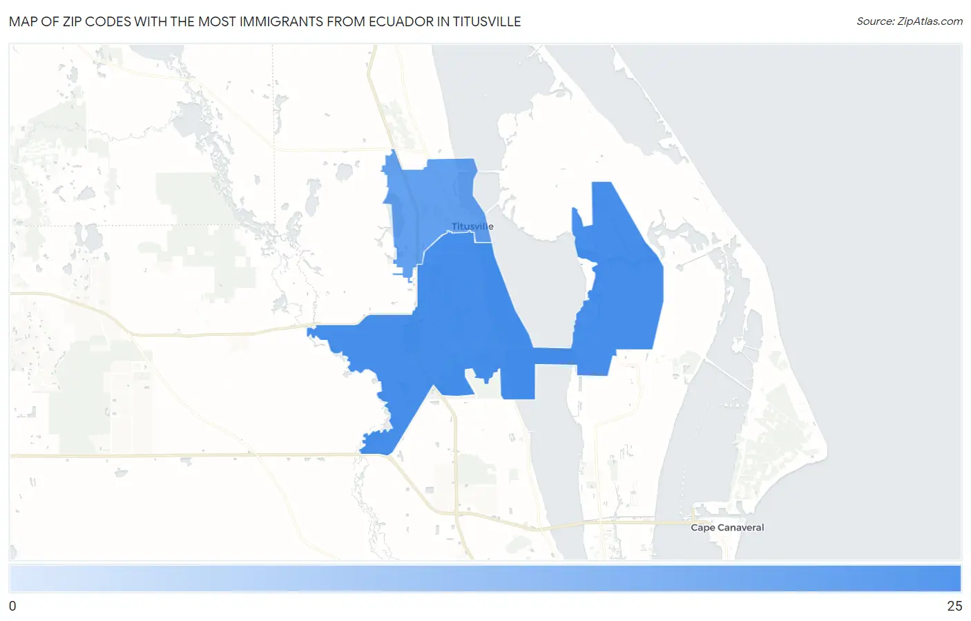 Zip Codes with the Most Immigrants from Ecuador in Titusville Map