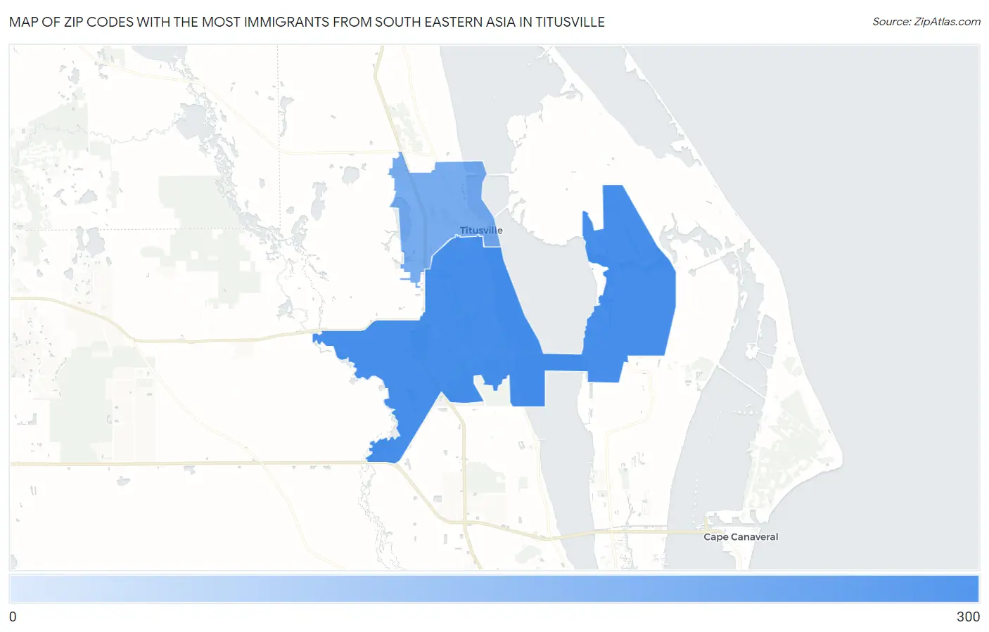 Zip Codes with the Most Immigrants from South Eastern Asia in Titusville Map