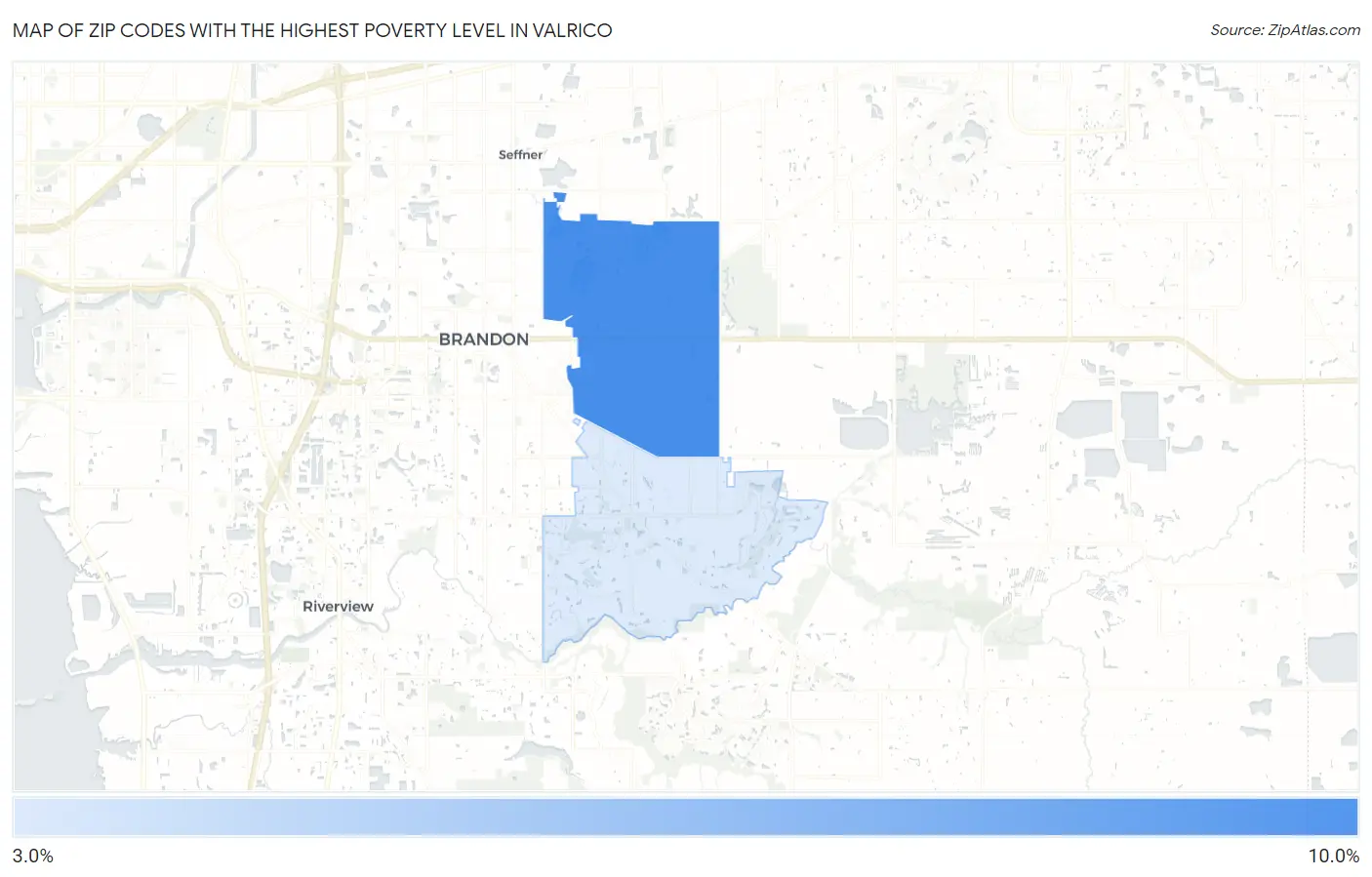 Zip Codes with the Highest Poverty Level in Valrico Map
