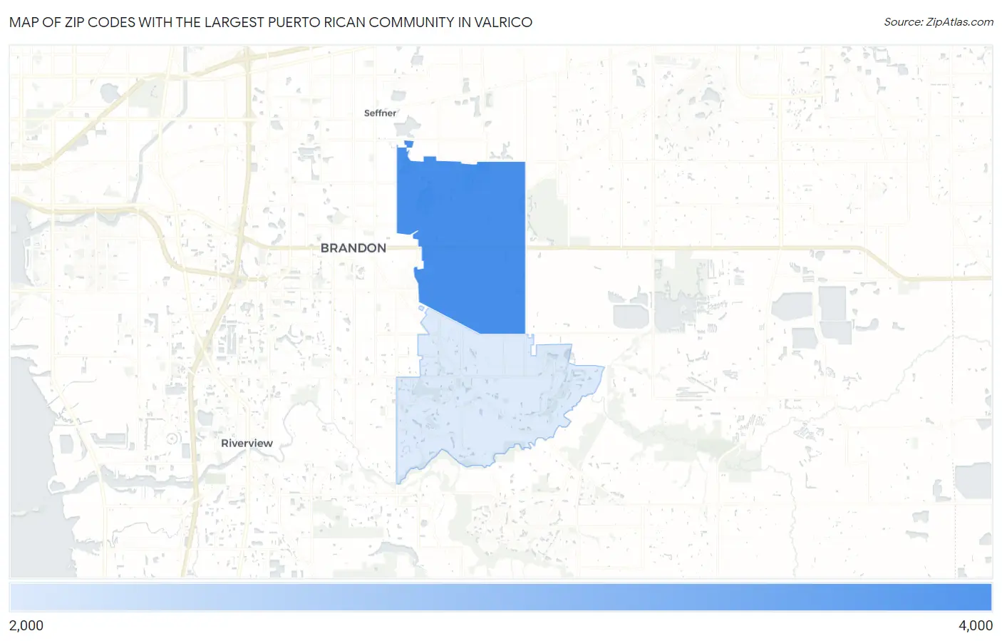 Zip Codes with the Largest Puerto Rican Community in Valrico Map