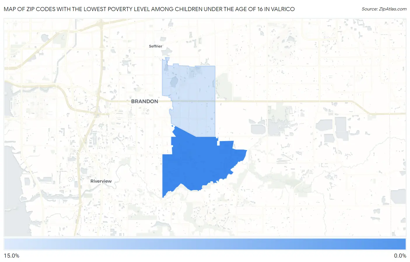 Zip Codes with the Lowest Poverty Level Among Children Under the Age of 16 in Valrico Map