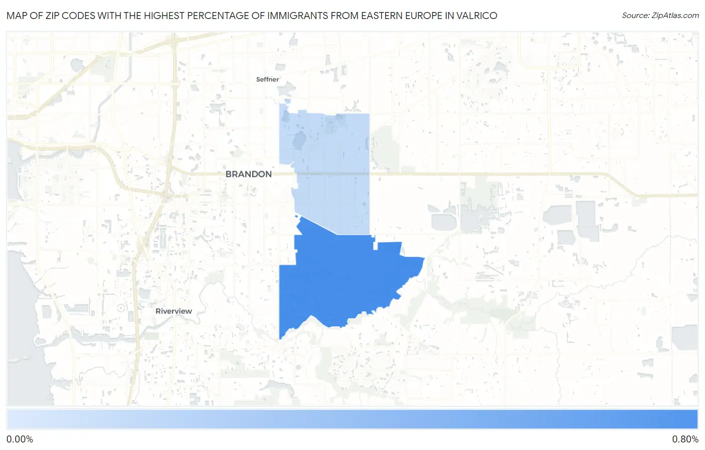 Zip Codes with the Highest Percentage of Immigrants from Eastern Europe in Valrico Map