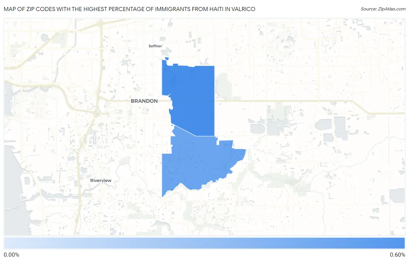 Zip Codes with the Highest Percentage of Immigrants from Haiti in Valrico Map