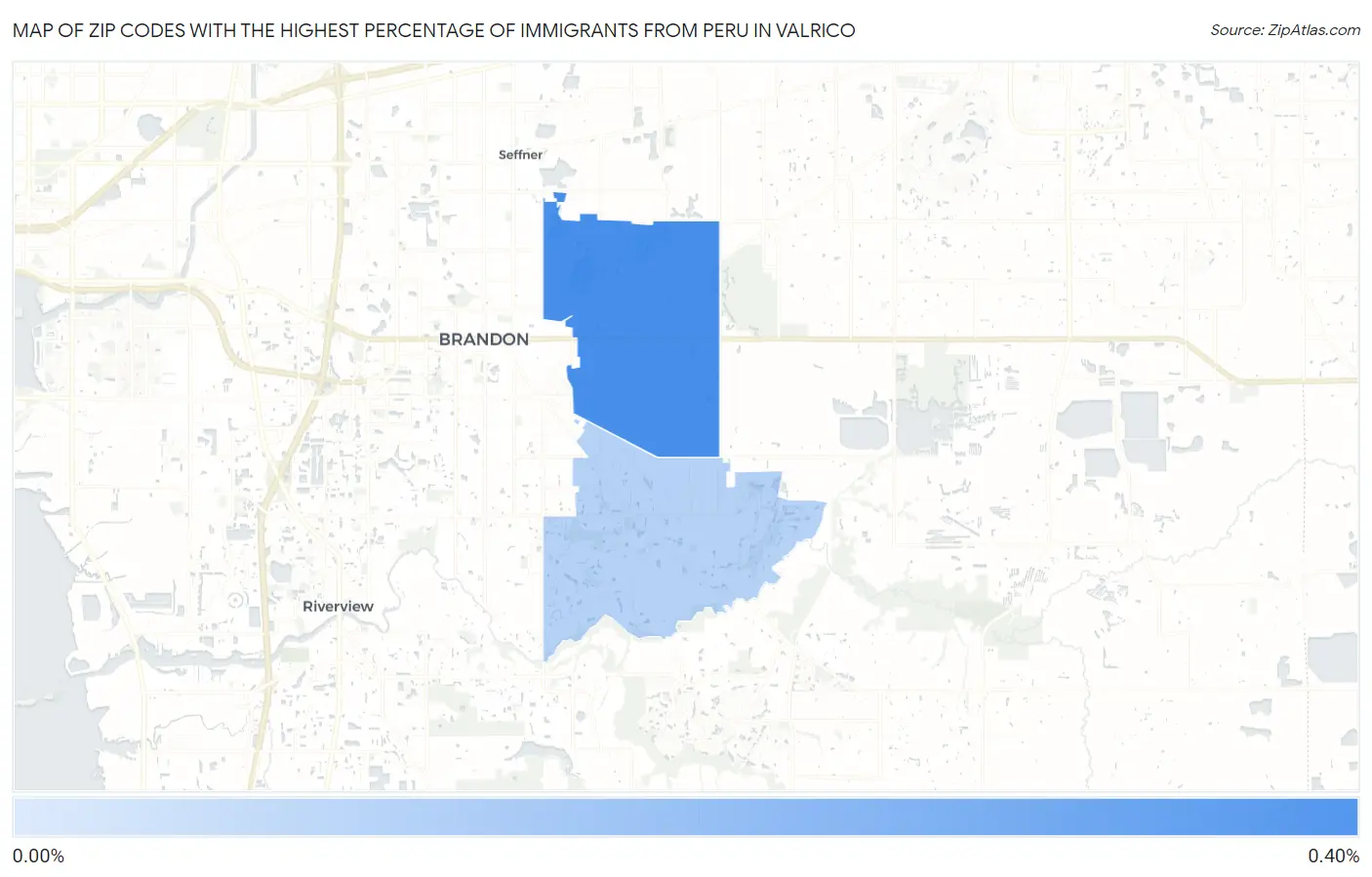 Zip Codes with the Highest Percentage of Immigrants from Peru in Valrico Map