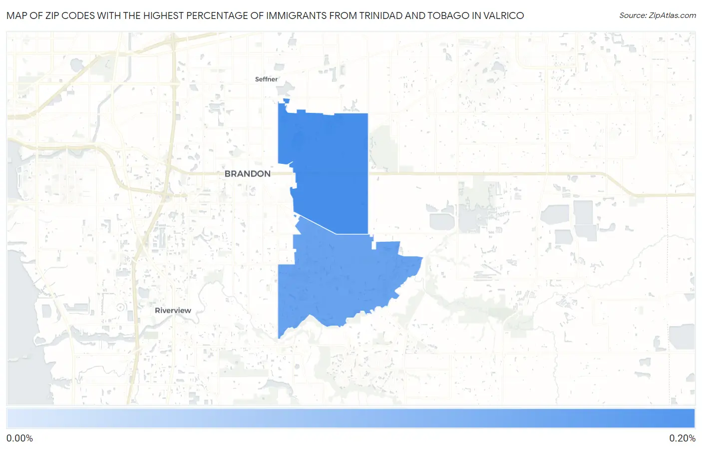 Zip Codes with the Highest Percentage of Immigrants from Trinidad and Tobago in Valrico Map