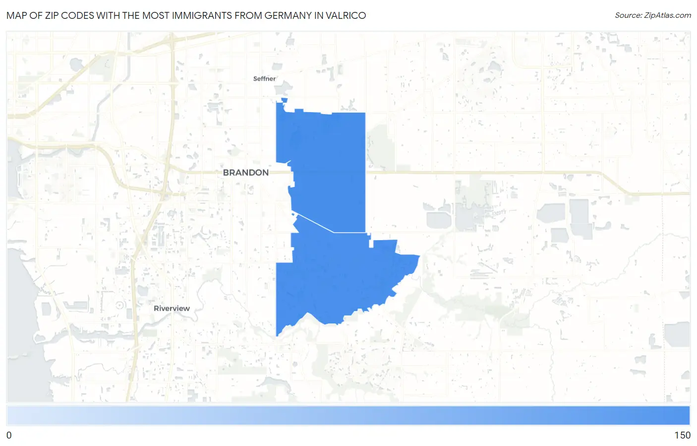 Zip Codes with the Most Immigrants from Germany in Valrico Map