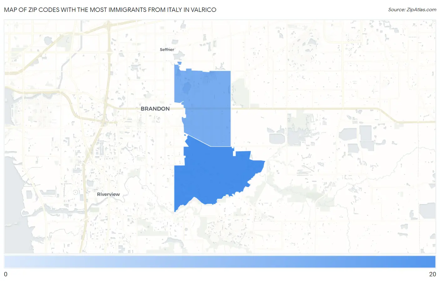 Zip Codes with the Most Immigrants from Italy in Valrico Map