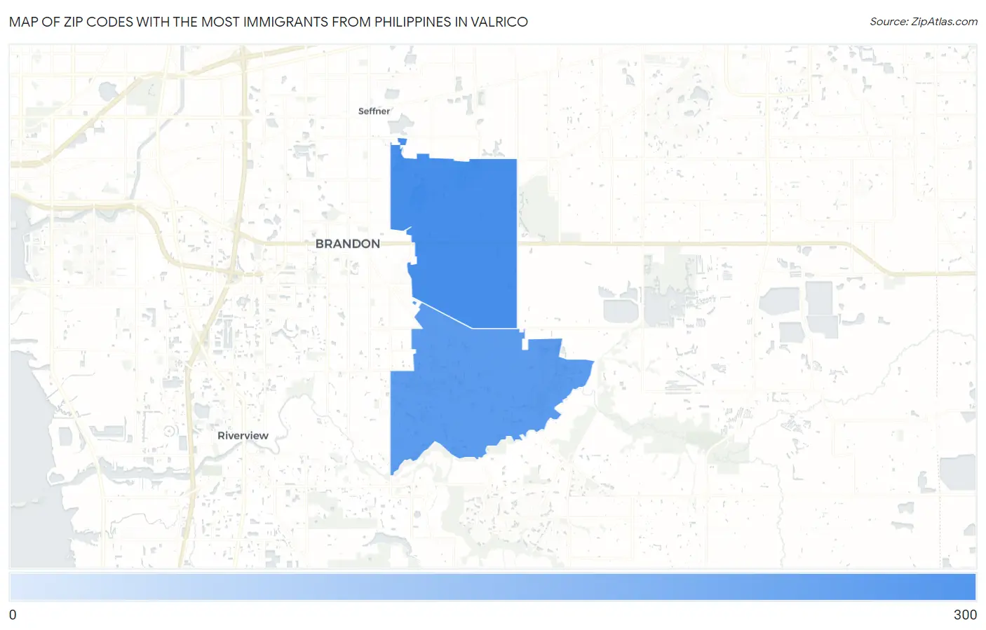 Zip Codes with the Most Immigrants from Philippines in Valrico Map