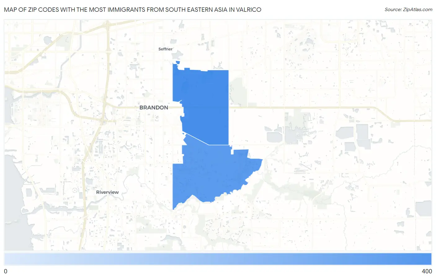 Zip Codes with the Most Immigrants from South Eastern Asia in Valrico Map