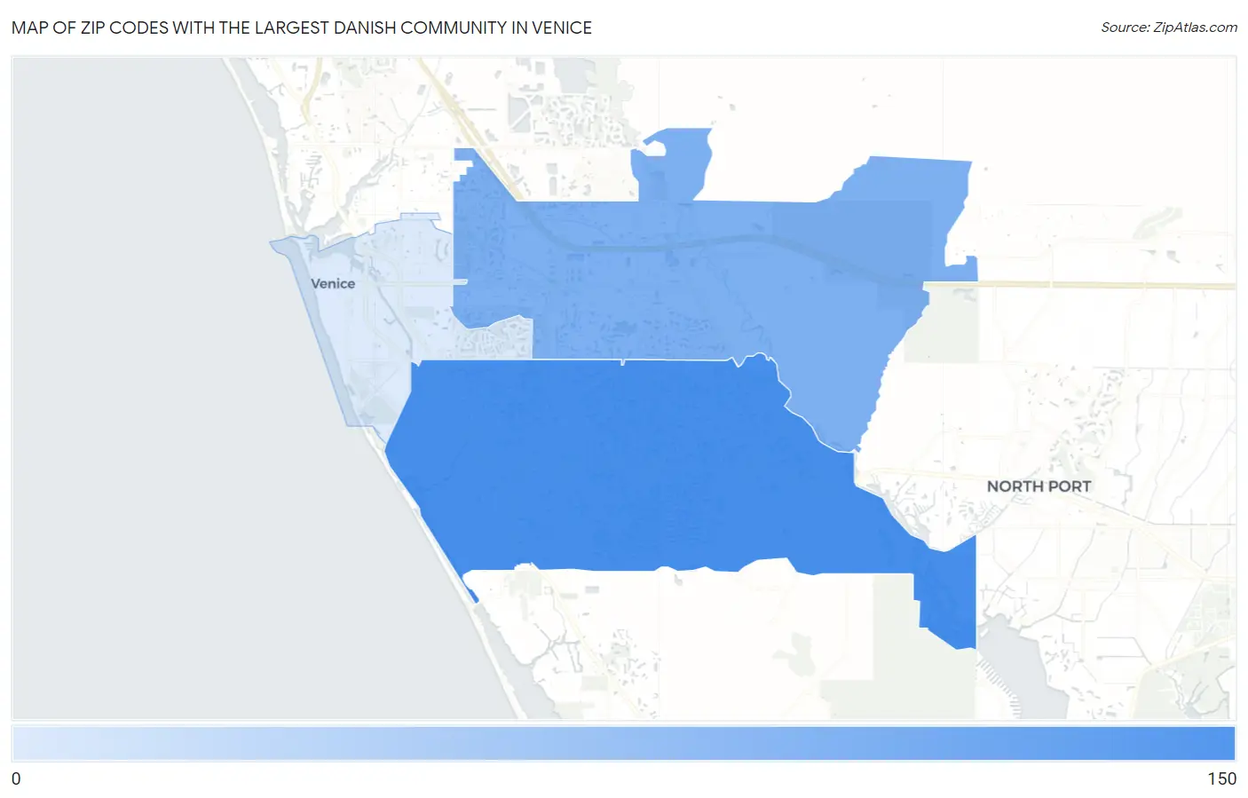 Zip Codes with the Largest Danish Community in Venice Map