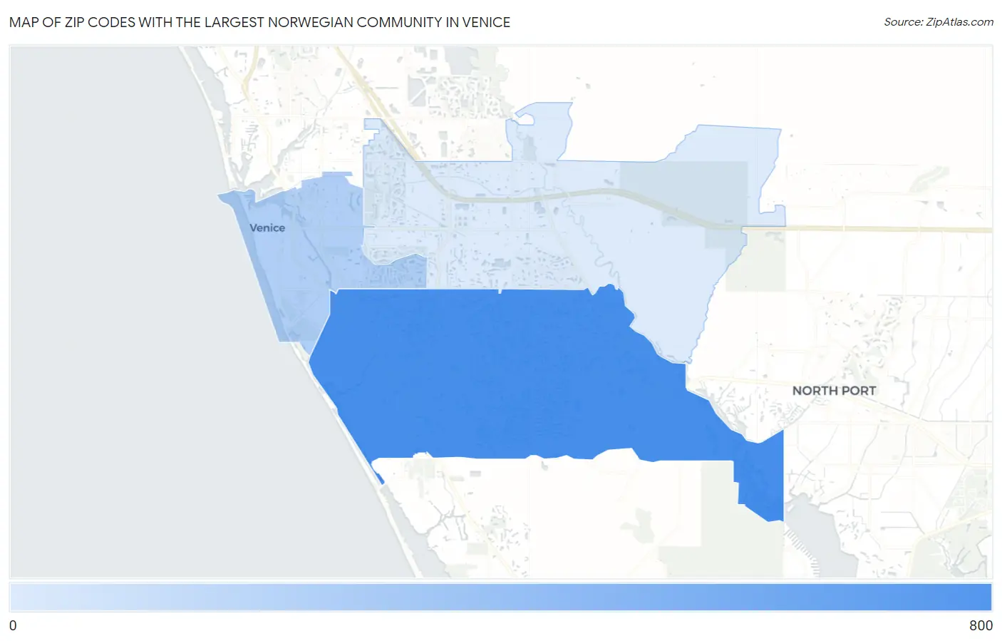 Zip Codes with the Largest Norwegian Community in Venice Map
