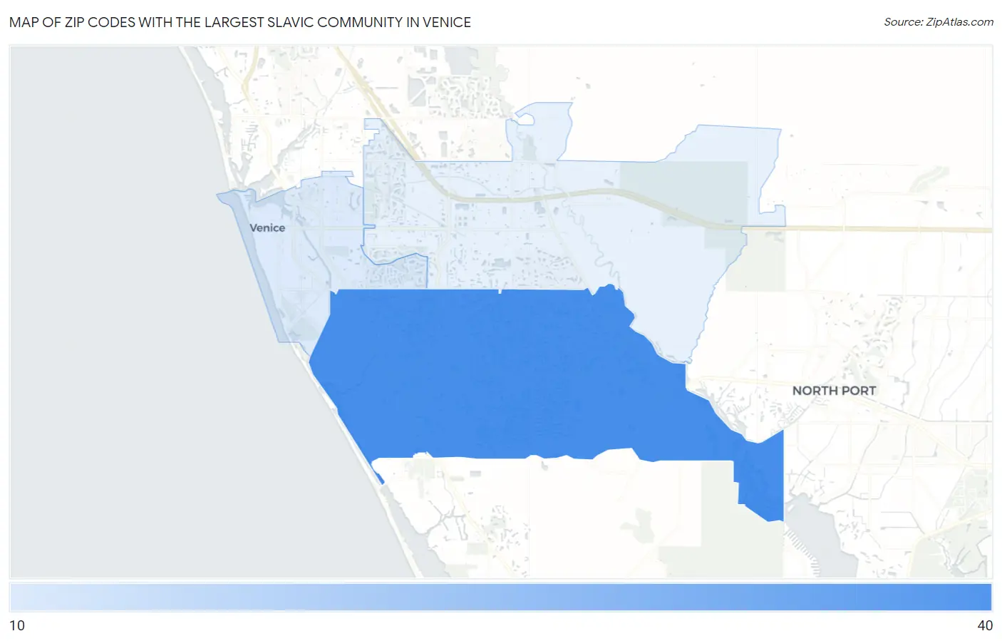 Zip Codes with the Largest Slavic Community in Venice Map